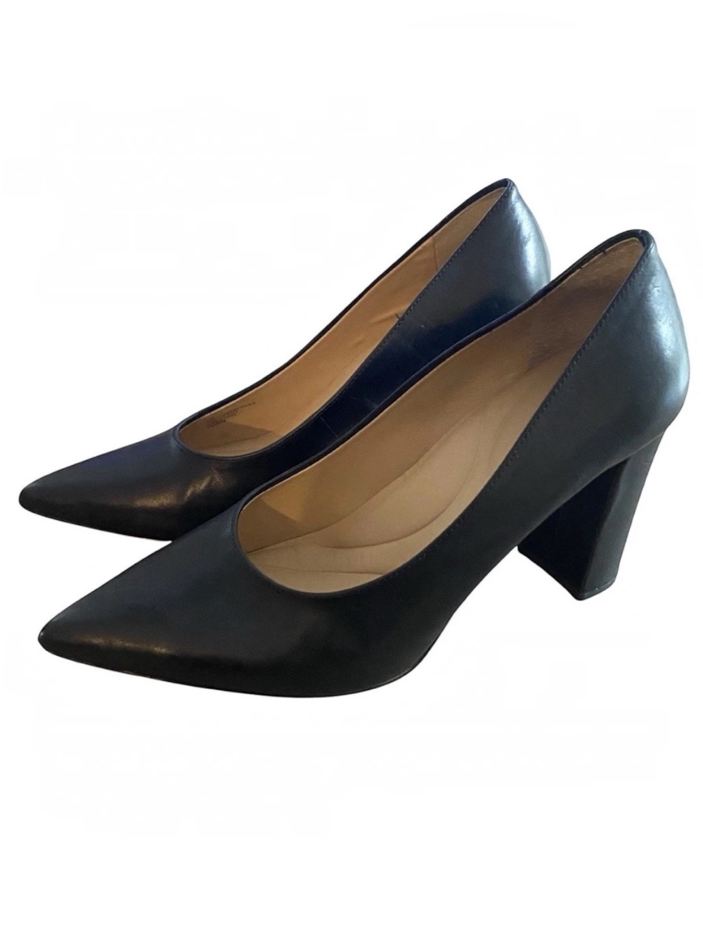 Antonio Melani Womens Black Leather Pointed Toe Block Heel Pump Size 10